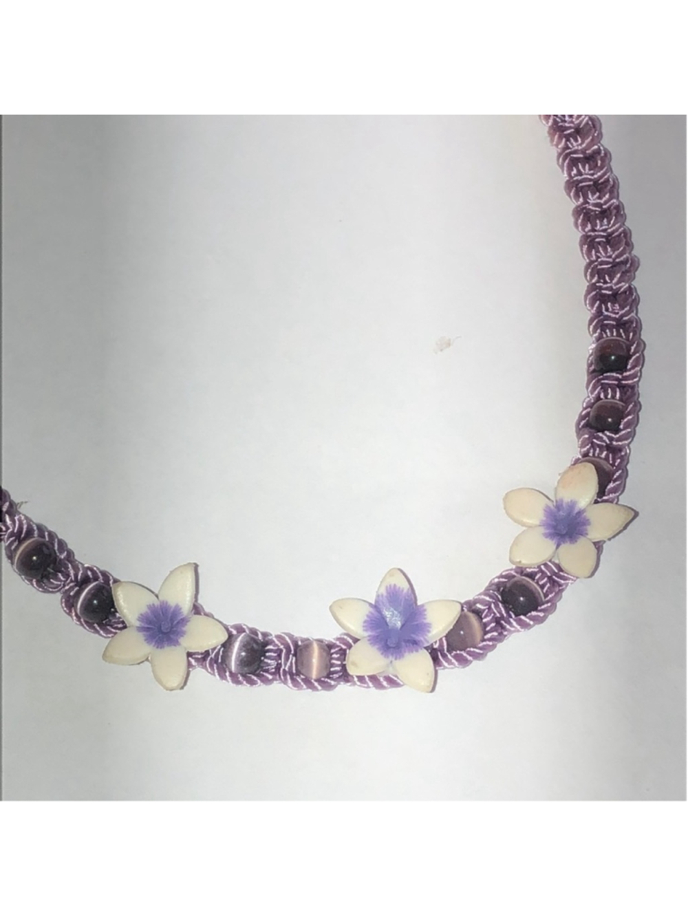 Purple and Cream Floral Moon Glow Beads Boho Necklace